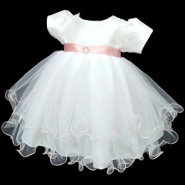 Baby Girls White & Pink Sash Diamante Tulle Dress